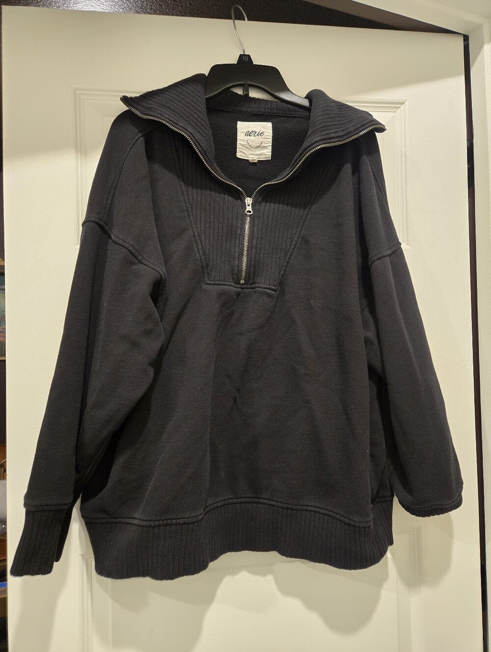 Aerie Oversized Half Zip Pullover Sweatshirt Women’s XL Black Funnel Neck